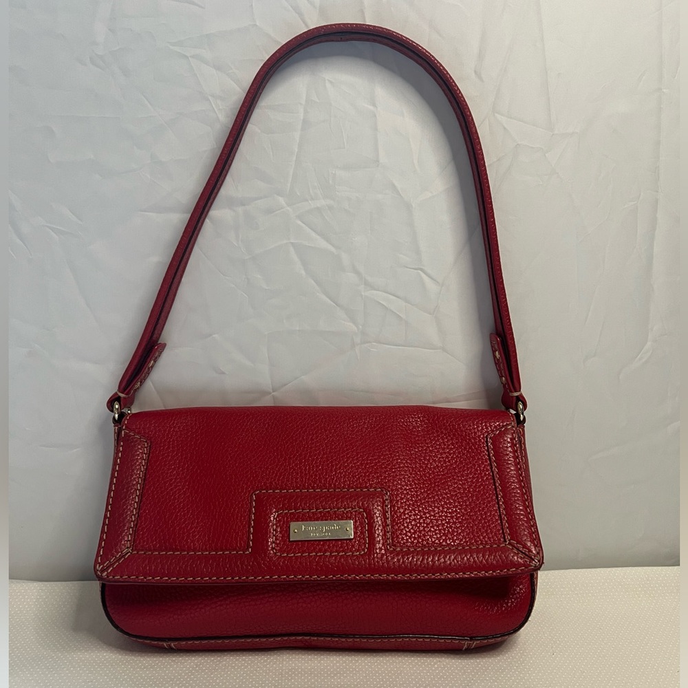 Vintage Kate Spade Red Pebbled Leather Shoulder Bag